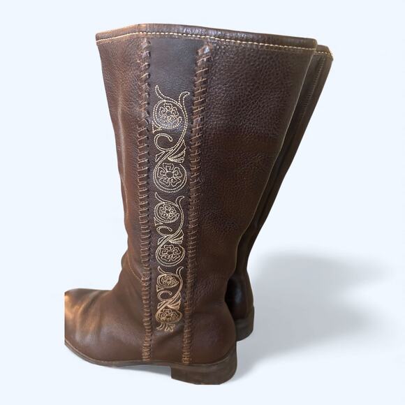 Matisse Brown Leather Mid-Calf Riding Boots Embroidered Western Boho Womens 8.5 - Picture 6 of 14